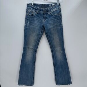 Miss Me Jeans 26 Boot Cut Blue Denim Distressed Embellished Cowgirl Boho Casual